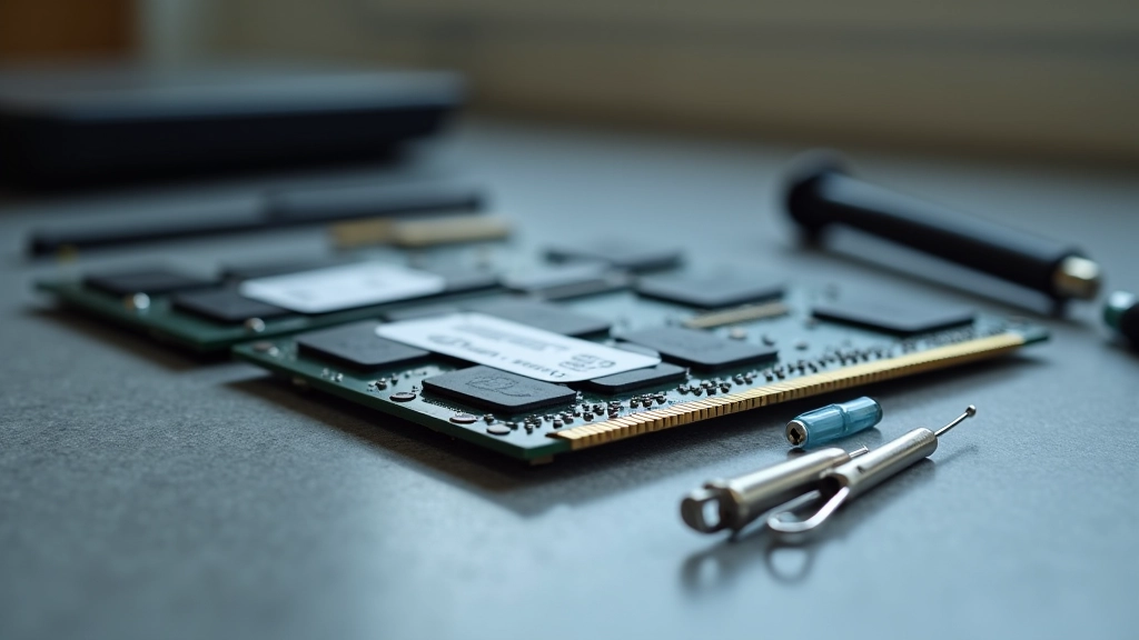 Memoria RAM en mesa de trabajo con herramientas de instalación