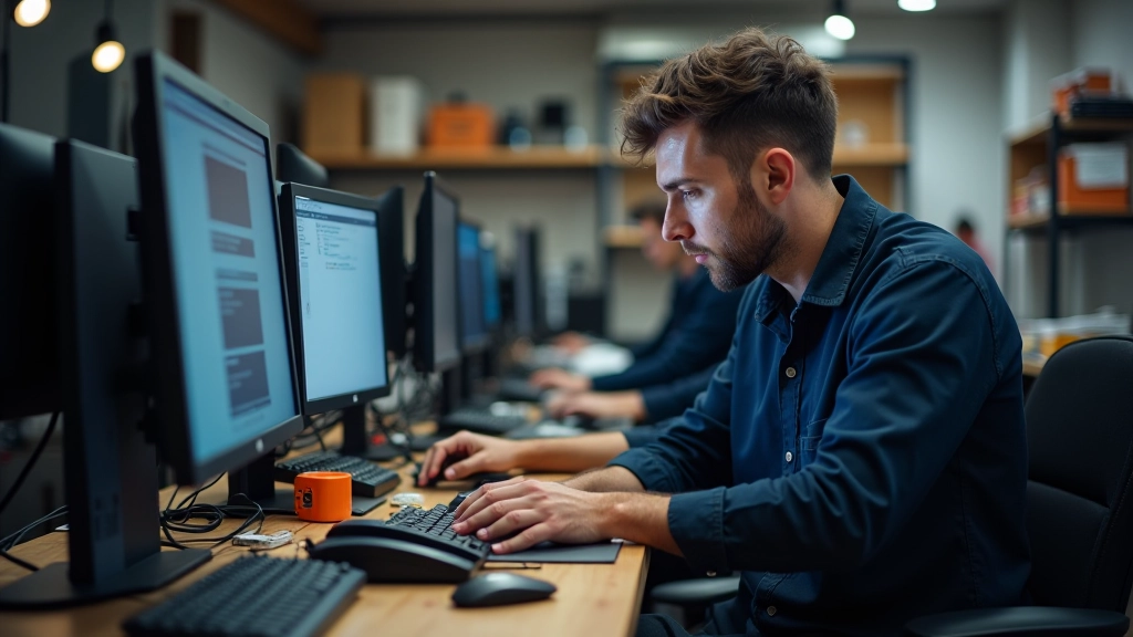 Técnico profesional instalando componentes de hardware en un equipo de computadora
